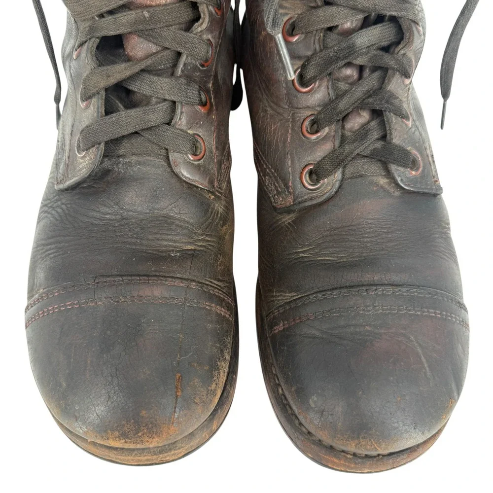 Vintage 60s Brown Leather Paratrooper Jump Boots Size 9 Cap Toe Military Combat